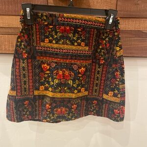 H&M Velvet Floral Mini Skirt - Red and Yellow Size 2